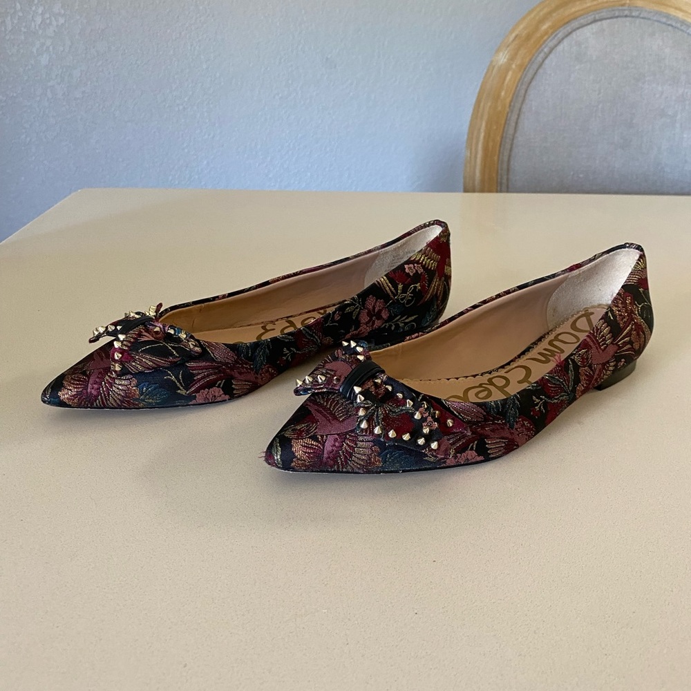 Sam Edelman Raisa Jacquard Bow Studded Pointed Toe Flats